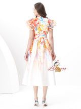 Lotus Leaf V-neck Slim Printed Long Dress