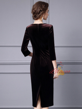 Burgundy Velvet Short Sleeve Mother Of The Bride Dress
