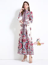 Retro Printed Long-sleeved Dress