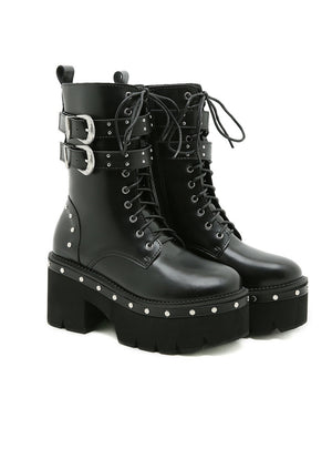 Thick-soled Rivet Belt Buckle Thick-heeled Motorcycle Boots