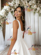 White Satin Straps Wedding Dress