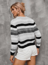 Women Striped Stitching Sweater