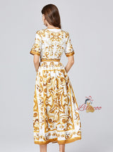 Retro Short Sleeve Printed Dress