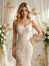 Champagne Mermaid Lace Straps Wedding Dress