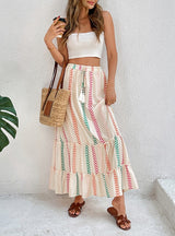 Contrast Elastic Bohemian Stitching Skirt