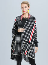 Loose Knit Houndstooth Tassels Shawl