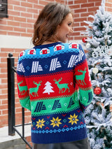 Jacquard Contrast Elk Christmas Sweater