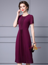 Purple Short Sleeve Pleats Mother Of The Bride Dress