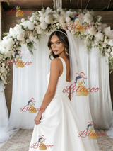 White Satin Straps Wedding Dress
