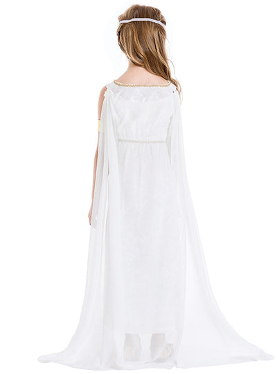 Greek Myth Girl White Court Shawl Long Dress