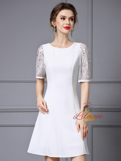 White Beading Sequins Mother of the Bride Dress