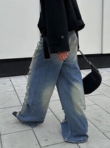 Loose Straight Holes Pant Jeans