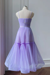 White Tulle Spaghetti Straps Pleat Prom Dress