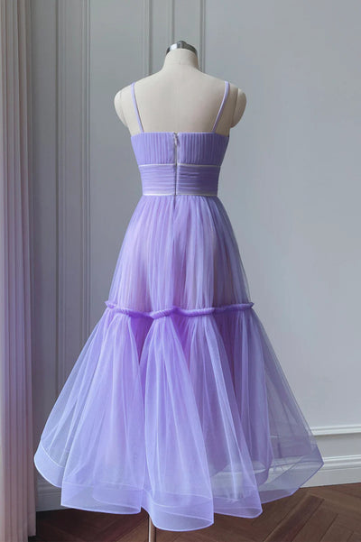 White Tulle Spaghetti Straps Pleat Prom Dress