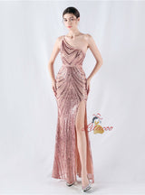 Mermaid Sequins One Shoulder Beading Prom Dress