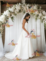 White Satin Straps Wedding Dress