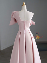 Burgundy Satin One Shoulder Bow Prom Dress