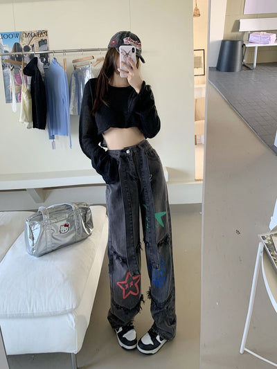 Retro Star High Waist Straight Jeans