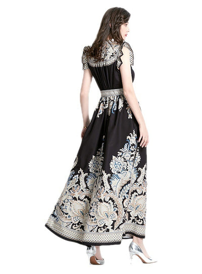 Retro Palace Style V-neck Printed Dress