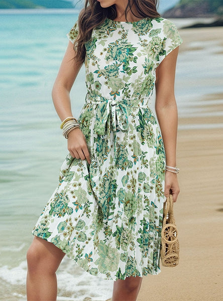 Summer Short-sleeved Pleated Print Dress