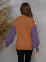 V-neck Pullover Color Matching Long Sleeve Sweater