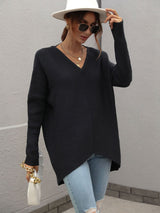 Solid Color V-neck Fashion Top Sweater