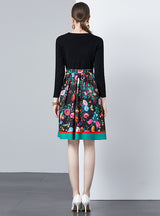 Stitching Vintage Print Dress