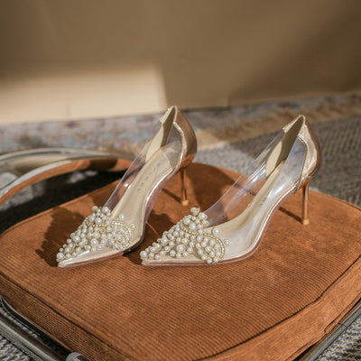 Thin-heeled Pointed Rrhinestone Pearl High Heels Shoes