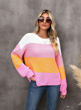 Spliced Contrast Loose Pullover Sweater