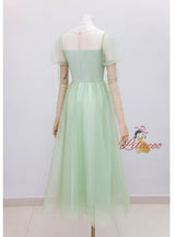 Green Gauze Long Sleeve Evening Dress