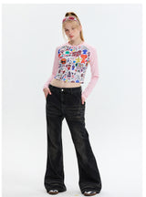 Cartoon Graffiti Printed Long Sleeve T-shirt