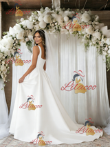 White Satin Straps Wedding Dress
