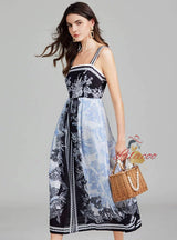 Retro Printed Suspender Dress