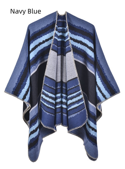Retro Travel Cloak Jacquard Warm Split Scarf