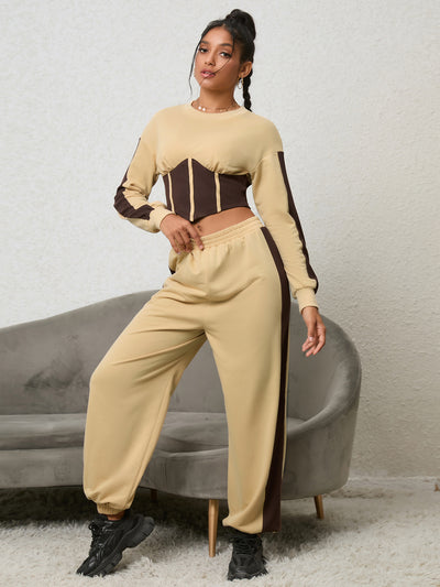 Contrast Tight Top Trousers Sports Suit
