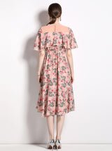 Chiffon Cloak Pearls Floral Dress