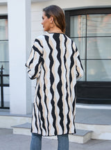 Long Stitching Cardigan Pocket Sweater Coat