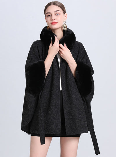 Knitted Shawl Cloak Lace-up Woolen Coat
