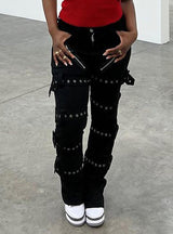 Zipper Jeans Straight Pants