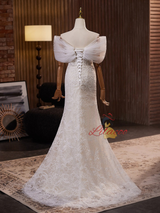 White Mermaid Lace Off the Shoulder Wedding Dress