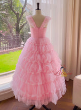 Pink Tulle Tiers Princess Prom Dress