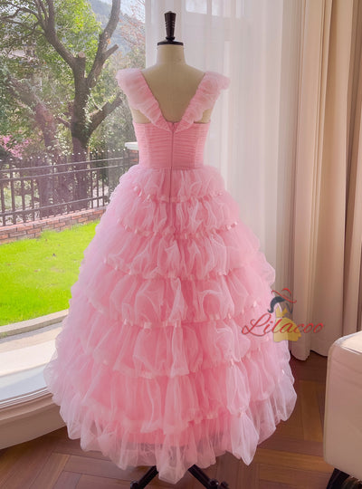 Pink Tulle Tiers Princess Prom Dress