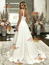 White Straps Appliques Wedding Dress