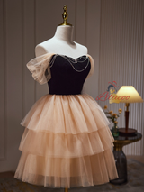 Champagne Tulle Beading Homecoming Dress