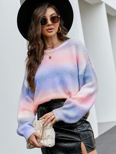 Gradient Knitted Long-sleeved Pullover Sweater