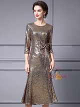Burgundy Sequins Bow Mother Of The Bride Dress