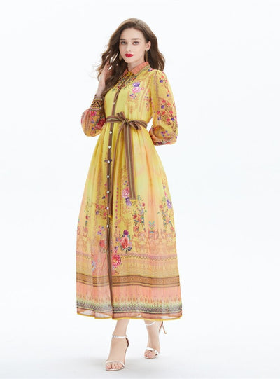 Retro Breasted Slim Printed Chiffon Dress