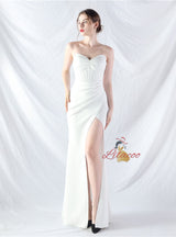 Mermaid Strapless Pleats Split Prom Dress