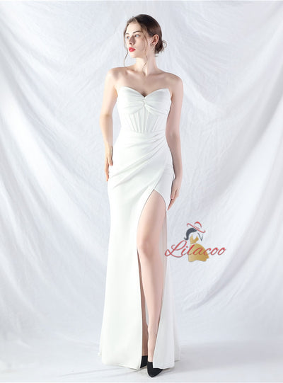 Mermaid Strapless Pleats Split Prom Dress