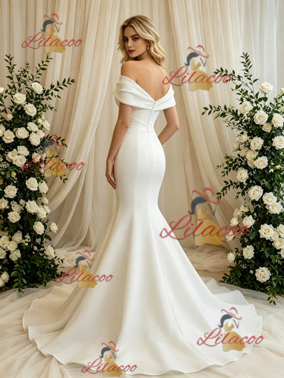 White Mermaid Off the Shoulder Wedding Dress